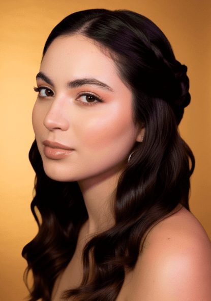 Mujer con maquillaje premium de marcas gama alta lista para su evento en Bogotá