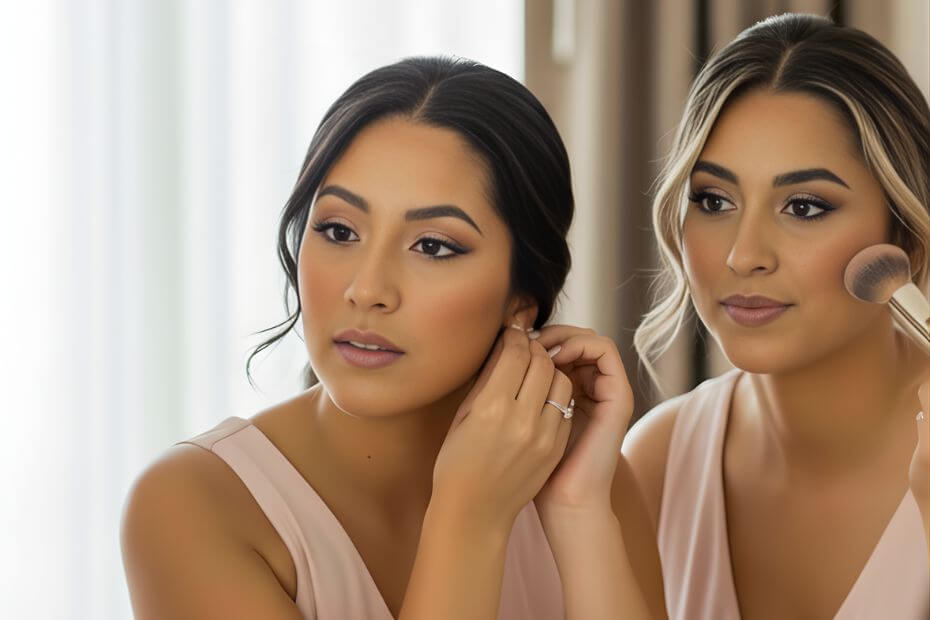 Chicas sonriendo con su peinado y maquillaje para una boda en Bogotá a domicilio