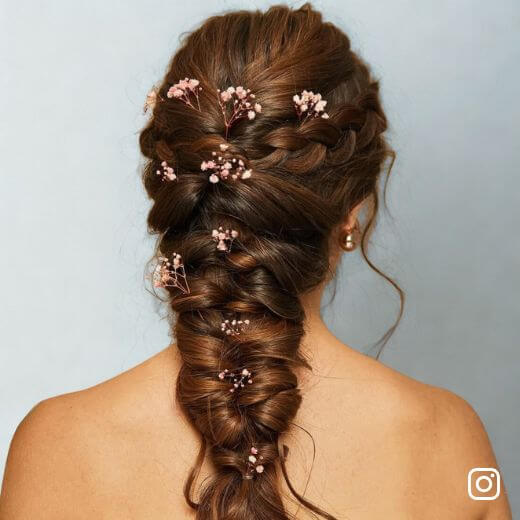 Mujer de espaldas con su peinado semi recogido para eventos sociales en Medellín a domicilio