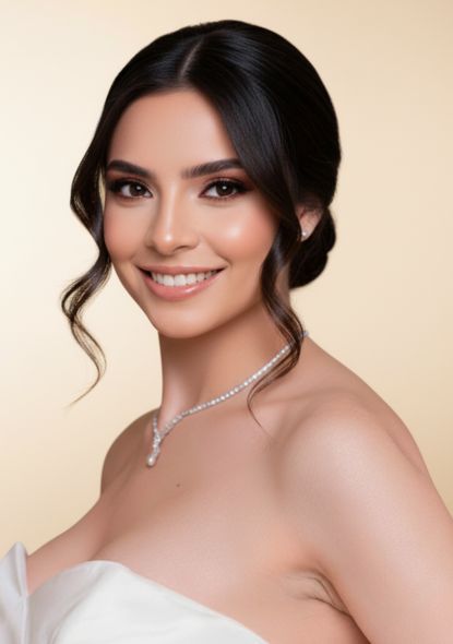 Novia sonriendo y luciendo un maquillaje realizado por Foriu en Bogotá a domicilio