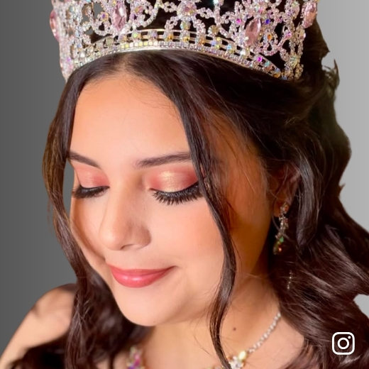 Girl posing front-facing with makeup for a quinceañera service in Miami, available for home service