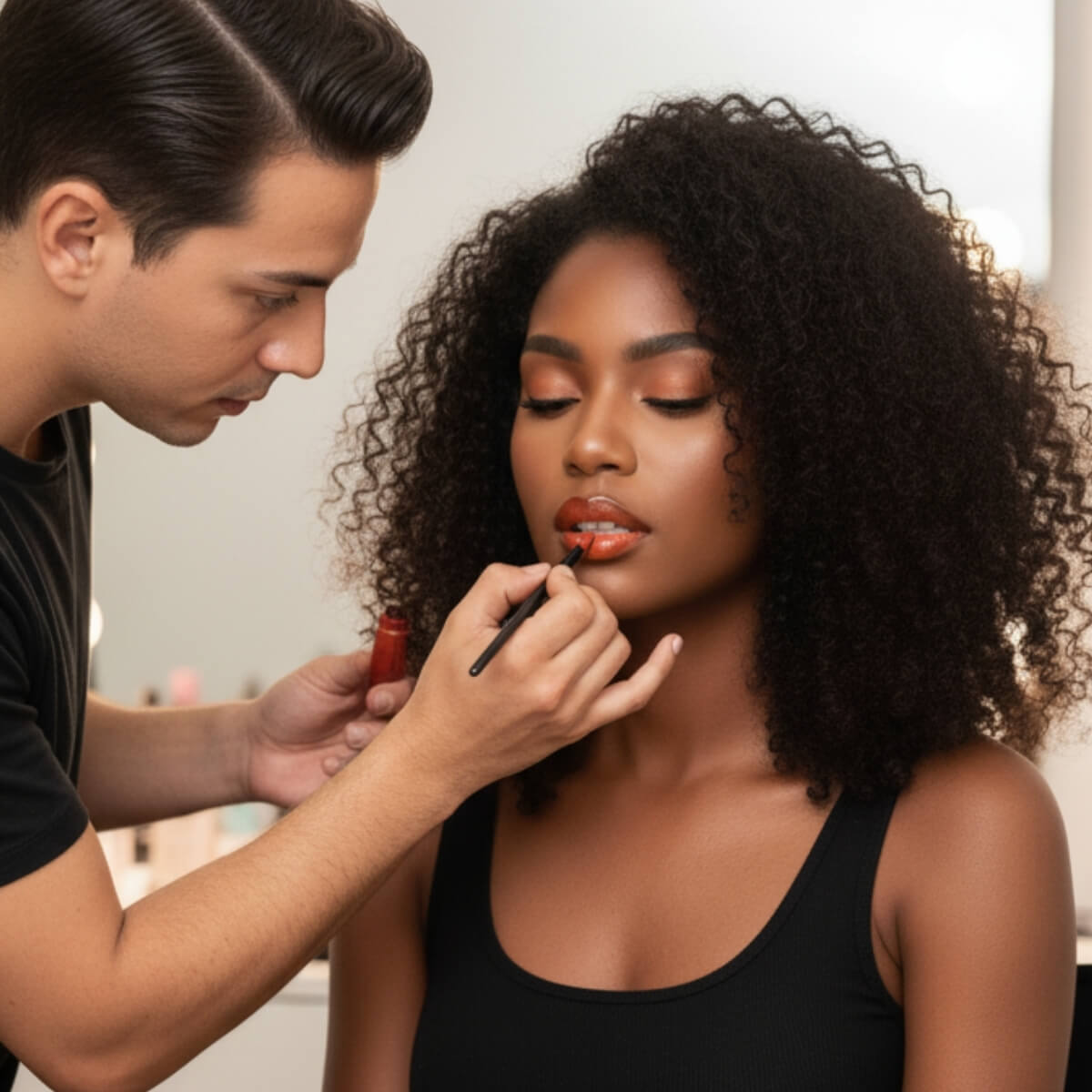 Girl having her makeup done for a social event in Miami, available for home service